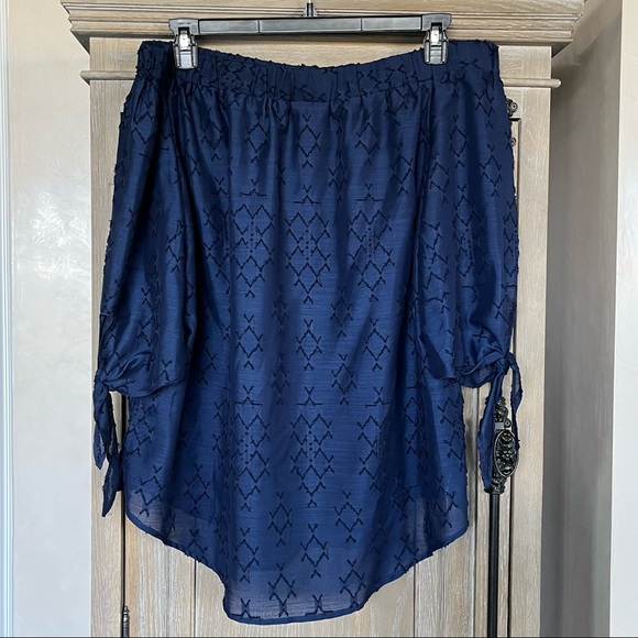 Eloquii Embroidered Off Shoulder Tie Sleeve Blouse Top in Navy plus size 18 - Picture 10 of 14
